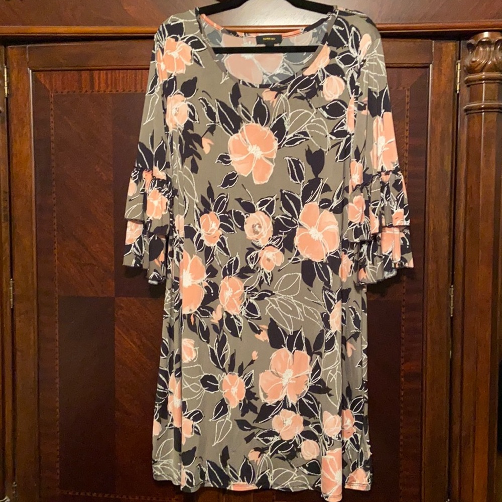 Olive/green and peach dress